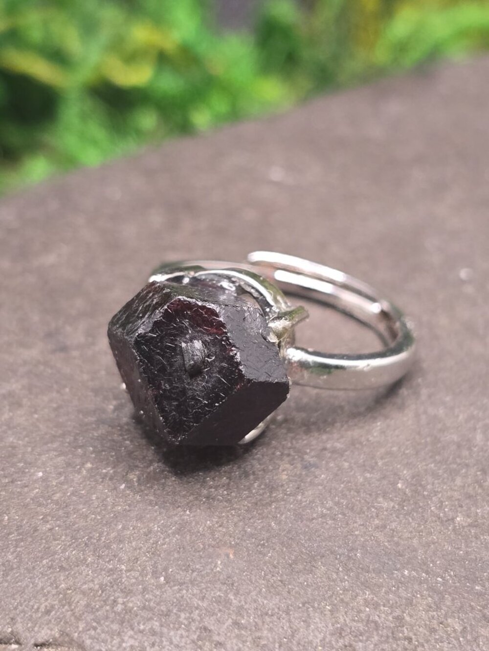 Raw Black Onyx Adjustable Ring Size 6-10 Silver Tone Statement Jewelry